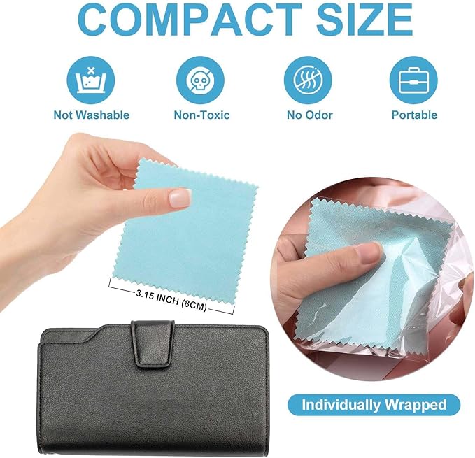 SEVENWELL 100pcs Jewelry Cleaning Cloth Turquoise Polishing Cloth for Sterling Silver Gold Platinum Small Silver Polish 8x8cm