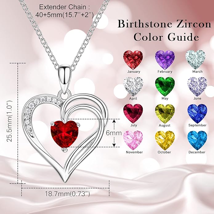 925 Sterling Silver Heart Necklace for Women Birthstone Necklace Silver Jewelry for Womens Jewelry Gifts for Women Her Mom