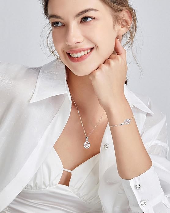 FANCIME Birthstone Necklaces for Women Fine Jewelry Sterling Silver Dainty Infinity Pendant Anniversary Birthday Christmas Gifts for Her Wife Mom Lady Daughter, Chain 16"+2" Extend