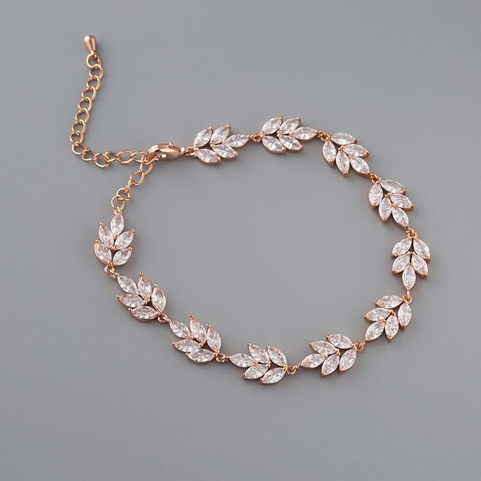 SWEETV Bracelet Wedding Bridal for Brides,Bridesmaid-Crystal Cubic Zirconia Bracelet Leaf Vine Vintage Style