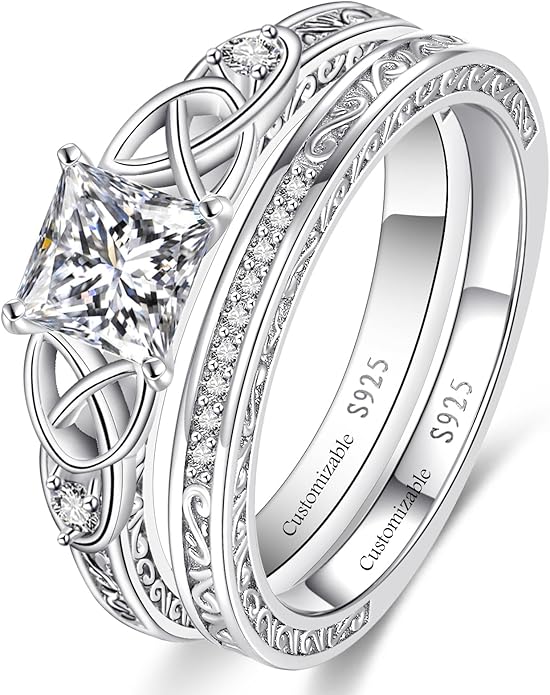 Vintage Celtic Knot Women's Engagement Ring Sets 925 Sterling Silver/14K Gold Plated Stackable Wedding Bands Rings AAAAA Cubic Zirconia Women Bridal Sets Wedding Ring Band Width 1.8mm Size 5-9