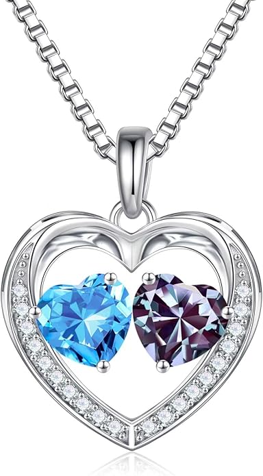 Iefil Birthstone Jewelry for Women - 925 Sterling Silver Birthstone Necklace, Anniversary Birthday Gifts for Women, Jewelry Gifts for Her Wife Mom Daughter