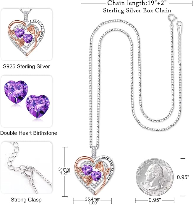 Iefil Birthstone Necklace for Women - Sterling Silver Birthstone Necklace Anniversary Birthday Gifts for Her Wife Mom Daughter