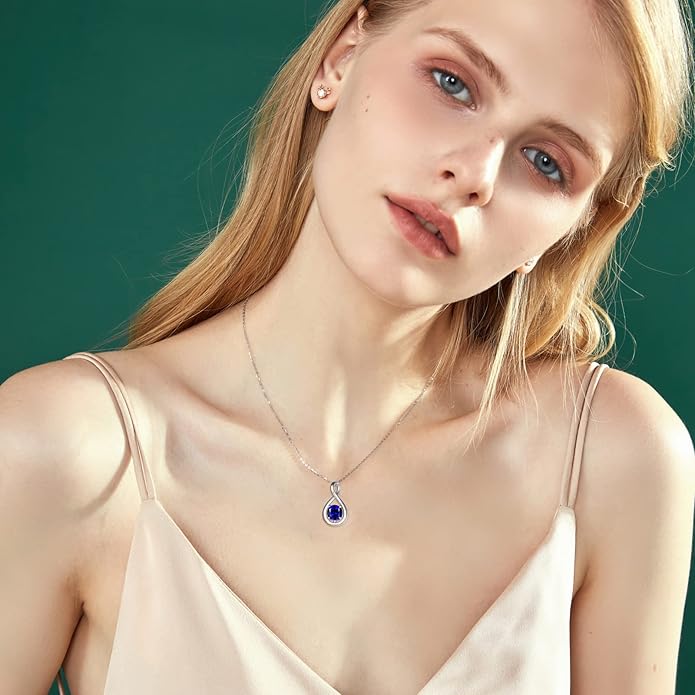 FANCIME Birthstone Necklaces for Women Fine Jewelry Sterling Silver Dainty Infinity Pendant Anniversary Birthday Christmas Gifts for Her Wife Mom Lady Daughter, Chain 16"+2" Extend