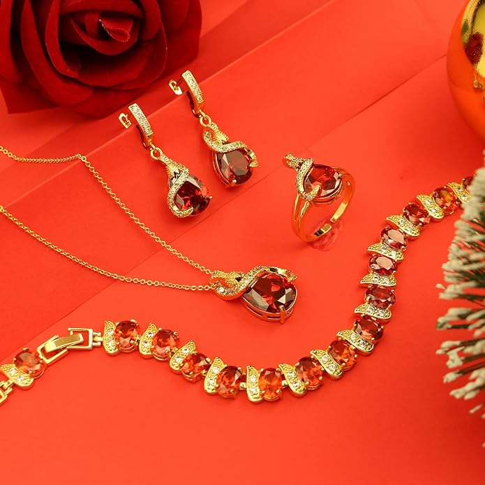 GZWHD Jewelry Set for Women Water Drop Cubic Zirconia Artificial Crystal Earrings Pendant Necklace Open Ring Tennis Bracelet Wedding Anniversary Birthday Engagement Gift for Bridesmaid Wife Girlfriend Friend