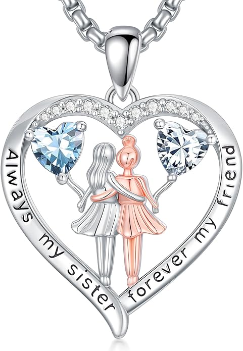 Always My Sister Forever My Friend Birthstone Pendant Necklace Women Jewelry Christmas Valentine Mothers Day Birthday Gifts for Women Sister From Sister
