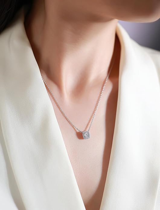 Sterling Silver Heart Cut Lab Grown Diamond Halo Pendant Necklace, Chain Included,ideal gift for anniversaries, birthdays, or any milestone celebration.