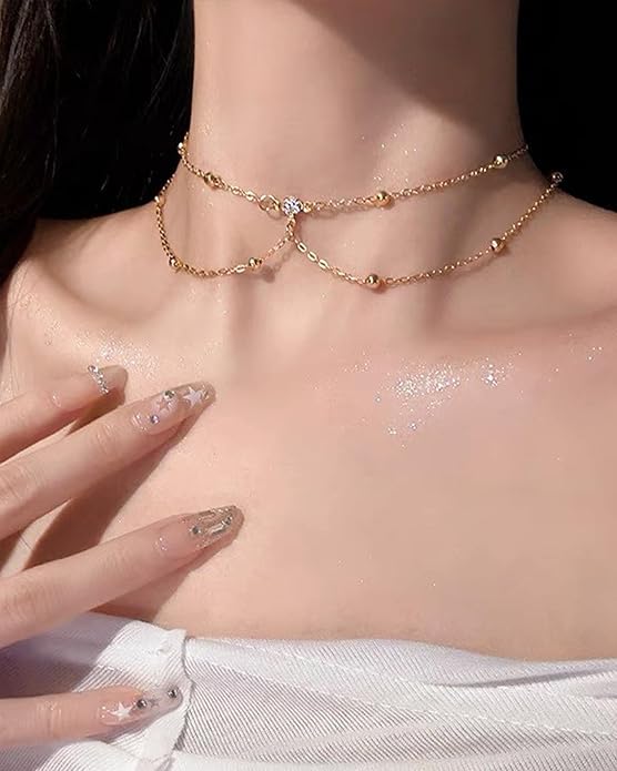 QWALIT Silver Gold Body Chain Jewelry for Women Rhinestone Body Chain with Necklace Gold Bra Chains Top Lingerie Chain Jewelry Sexy