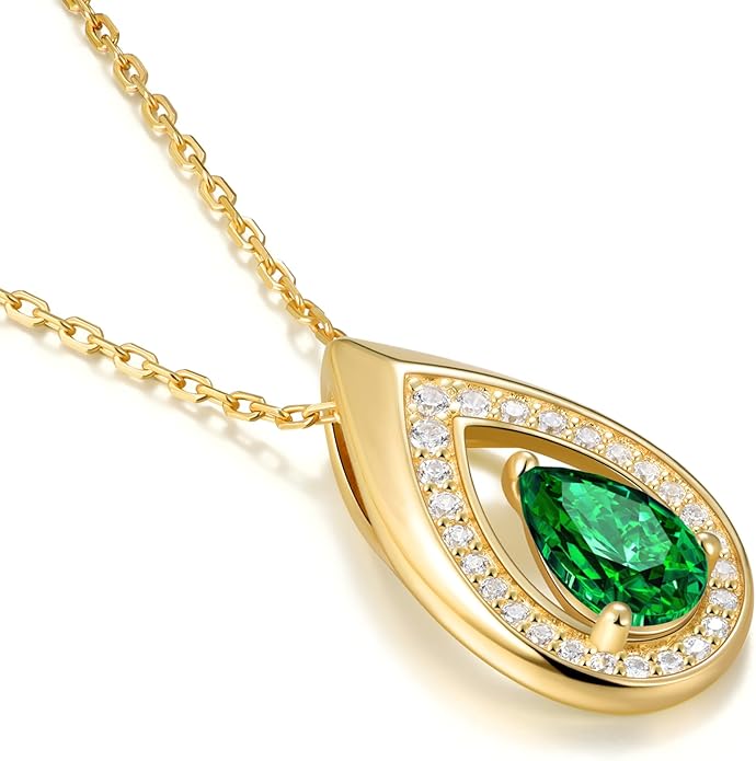 Kstyle 14K Gold Lab-Grown Moissanite/Emerald/Birthstone Pendant Necklaces for Women, Wife Girlfriend Daughter Mom Grandma Gifts, Dainty Birthday Jewelry for Her (925 Sterling Silver Base) Non Tarnish