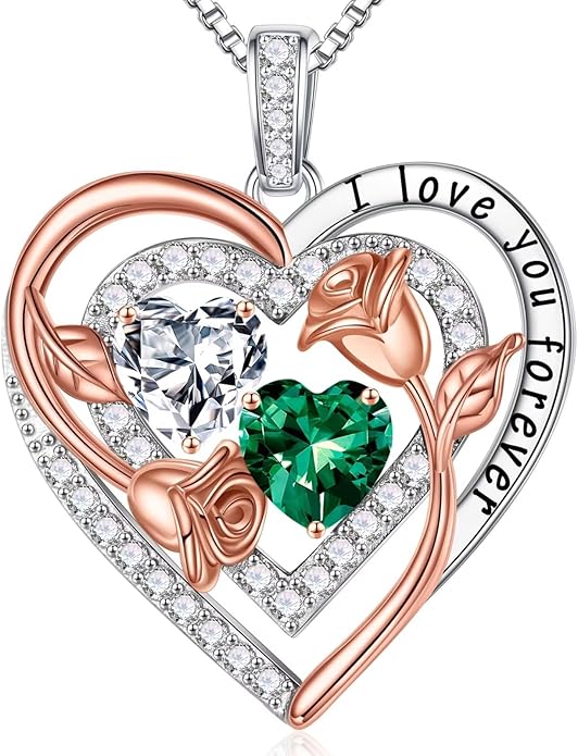 Iefil Birthstone Necklace for Women - Sterling Silver Birthstone Necklace Anniversary Birthday Gifts for Her Wife Mom Daughter