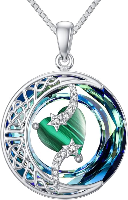 TOUPOP Birthstone Necklace 925 Sterling Silver Moon and Star Pendant with Blue Crystal Celtic Moon Jewelry Birthday Christmas Gifts for Women Mom Wife Her Daughter