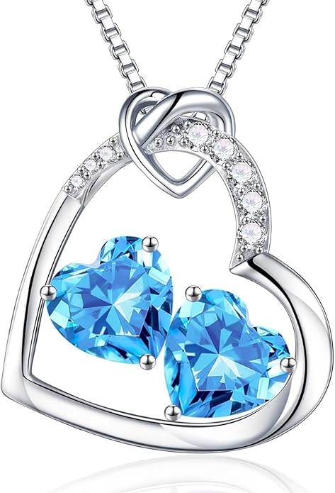 Iefil Birthstone Necklace for Women - 925 Sterling Silver Birthstone Necklace, Anniversary Birthday Gifts for Women Wife Girlfriend, Jewelry for Mom Daughter