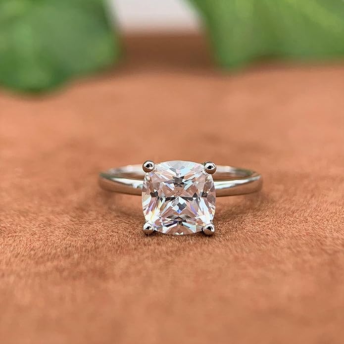 14K White Gold Engagement Rings, 14K 3 CT Cushion Cut Moissanite Rings, 14K Solitaire Moissanite Engagement Ring, 14K Gold Moissanite Ring