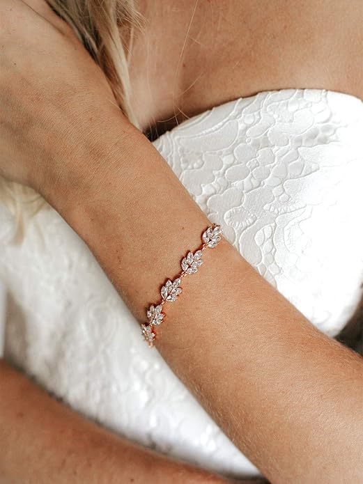 SWEETV Bracelet Wedding Bridal for Brides,Bridesmaid-Crystal Cubic Zirconia Bracelet Leaf Vine Vintage Style