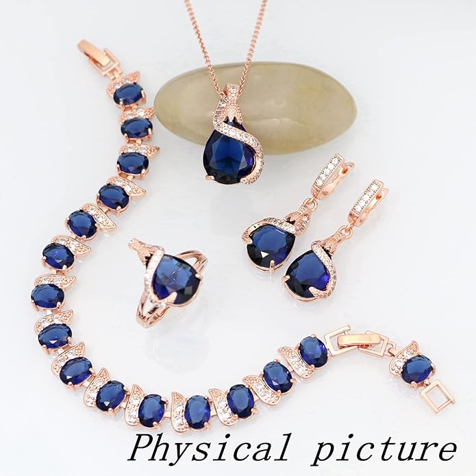 GZWHD Jewelry Set for Women Water Drop Cubic Zirconia Artificial Crystal Earrings Pendant Necklace Open Ring Tennis Bracelet Wedding Anniversary Birthday Engagement Gift for Bridesmaid Wife Girlfriend Friend