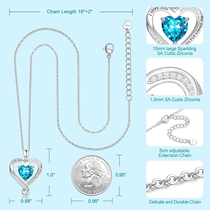 Birthday Gifts for Women Wife Infinity Heart Birthstone I Love You Necklace for Women S925 Sterling Silver Anniversary Wedding Gifts for Christmas Valentines Mothers Day Women's jewelry Diamond Pendant Necklaces Gift for Her Mom Daughter Grandma