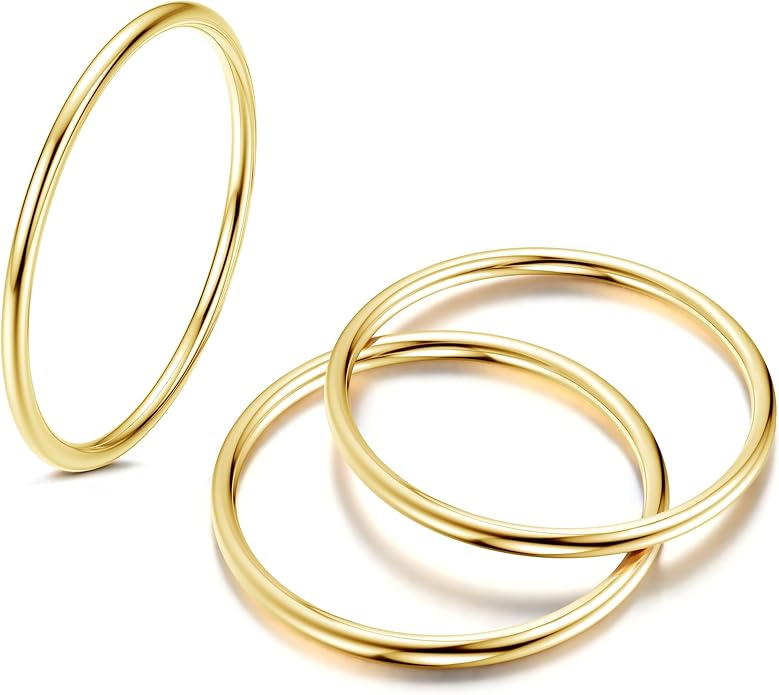 LOYALLOOK 3pcs 1mm Stainless Steel Women's Plain Band Knuckle Stacking Midi Rings Comfort Fit Silver/Gold/Rose Tone