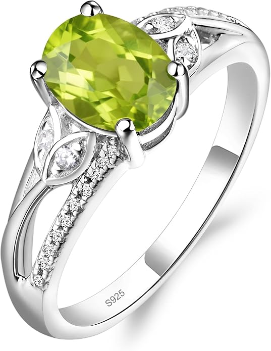 925 Sterling Silver Oval Shaped 8X6 MM Gemstone Ring Leaf Engagement Ring for Women Jewelry