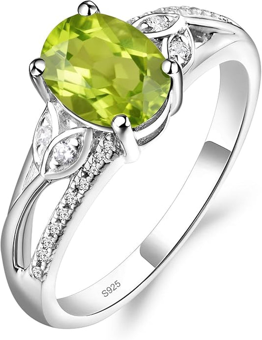 925 Sterling Silver Oval Shaped 8X6 MM Gemstone Ring Leaf Engagement Ring for Women Jewelry