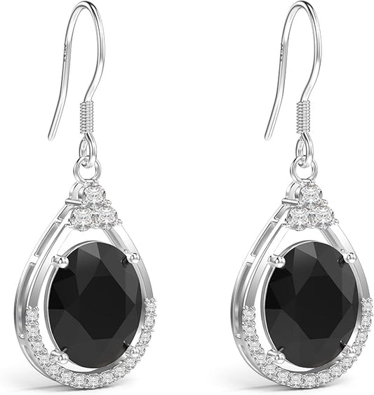18K White Gold Plated Sterling Silver Oval Cut Cubic Zirconia Drop Dangle Earrings for Women Hypoallergenic Statement Earrings Gifts for Women Mom
