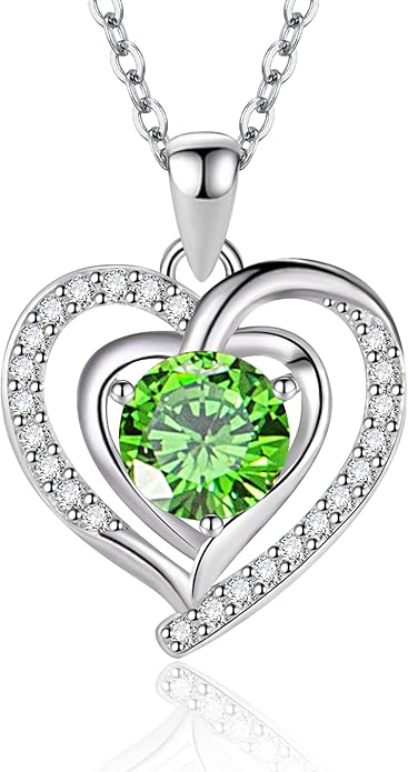 Heart Necklace, I Love You Always & Forever, Birthstone Cubic Zirconia Pendant, Gift for Women