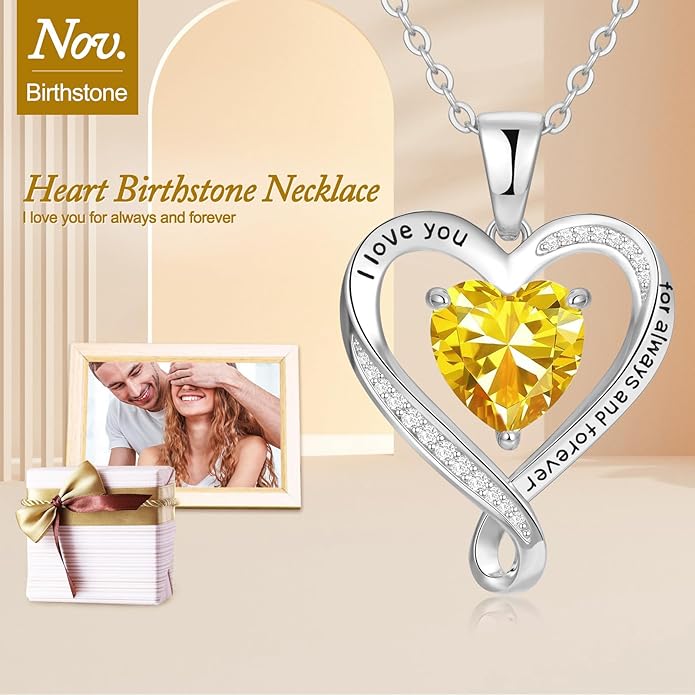 Birthday Gifts for Women Wife Infinity Heart Birthstone I Love You Necklace for Women S925 Sterling Silver Anniversary Wedding Gifts for Christmas Valentines Mothers Day Women's jewelry Diamond Pendant Necklaces Gift for Her Mom Daughter Grandma