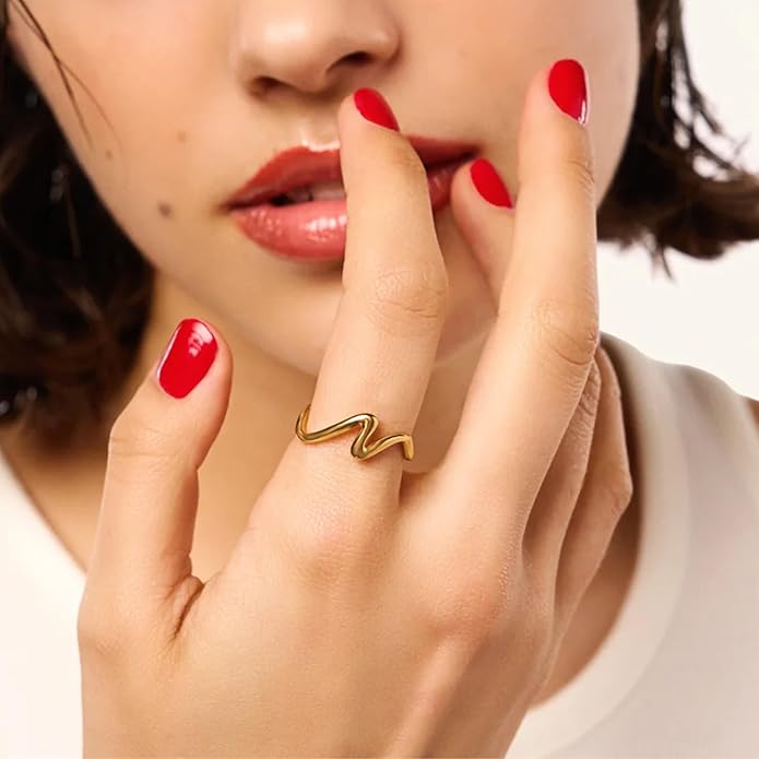 Hey Harper Gold Ring for Women - Gold Plated Stacking Waterproof & Sweatproof Jewerly Ring - Everday Non Tarnish Cute Fashion Circle Rings