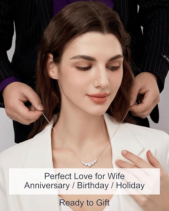 Moissanite Necklace for Women, 1.7-7.6 Carat Heart Necklace Engraved 'I LOVE YOU' Gift for Wife, Wedding Anniversary Birthday Gifts for Women, Jewelry Gifts for Her Wife Mom Girlfriend Lady