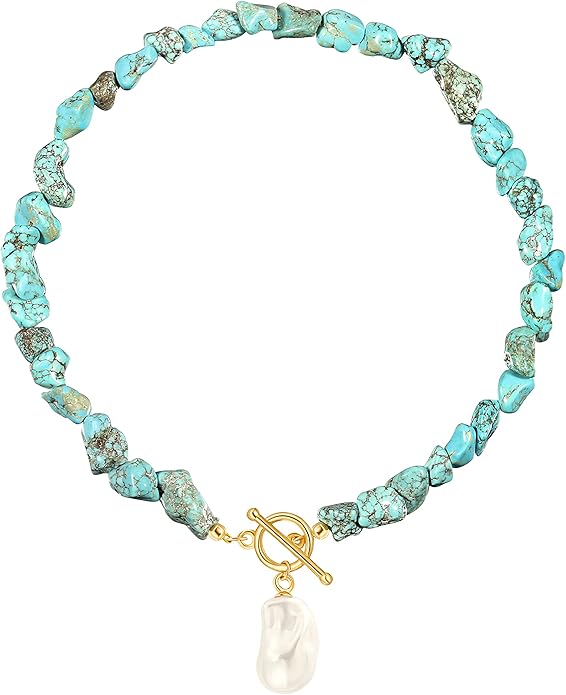 18k Gold Chain Link Necklace for Women, Baroque Pearl/Compass Pendant Necklace