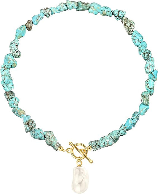 18k Gold Chain Link Necklace for Women, Baroque Pearl/Compass Pendant Necklace