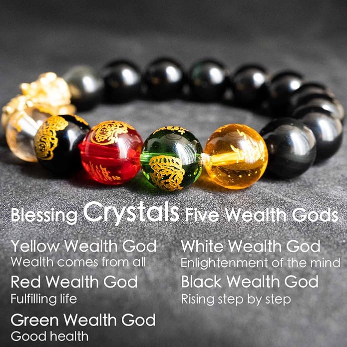 24K Gold Plated PiXiu Dragon Bracelet Feng Shui Bracelet, Obsidian Bracelet Dragon Protection for Men Women, Meditation Prayer Beads Bracelets Meaning to Attract Wealth and Good Luck(12mm)