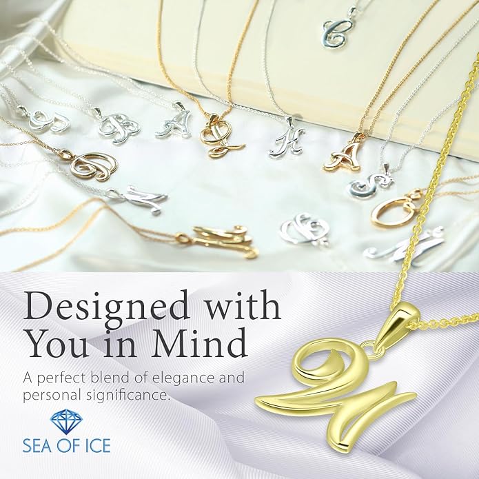 SEA OF ICE Letter Initial Necklace, Alphabet Letter Pendant Necklace, Sterling Silver, Gold, Rose Gold Necklace for Women, Elegant Initial Necklaces, Personalized Custom Women's Necklaces