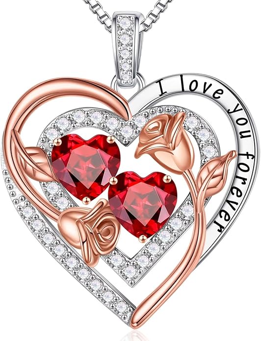 Iefil Birthstone Necklace for Women - Sterling Silver Birthstone Necklace Anniversary Birthday Gifts for Her Wife Mom Daughter