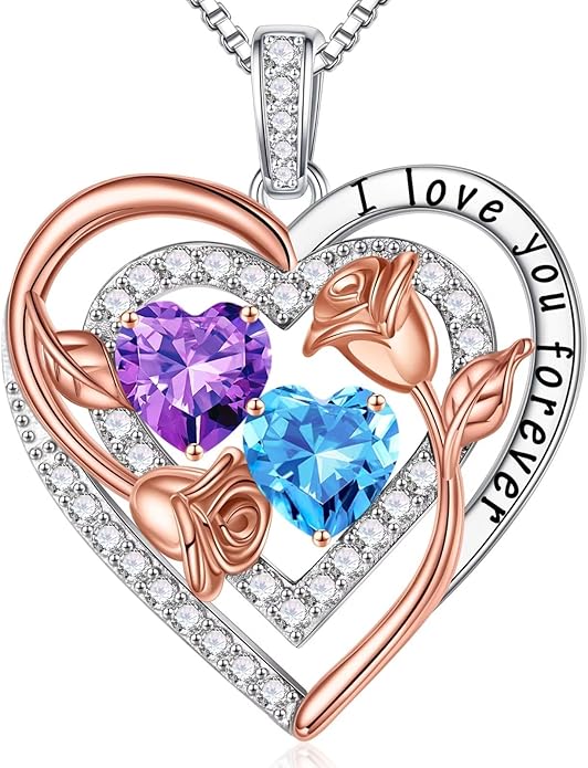 Iefil Birthstone Necklace for Women - Sterling Silver Birthstone Necklace Anniversary Birthday Gifts for Her Wife Mom Daughter