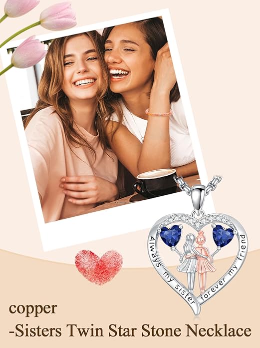 Always My Sister Forever My Friend Birthstone Pendant Necklace Women Jewelry Christmas Valentine Mothers Day Birthday Gifts for Women Sister From Sister