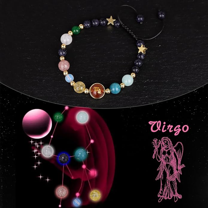 Zodiac Bracelets for Women Men,12 Constellations Healing Crystal Stone Beads Bracelet Birthday Zodiac Gifts Horoscope Spiritual Jewelry Bracelet Gifts