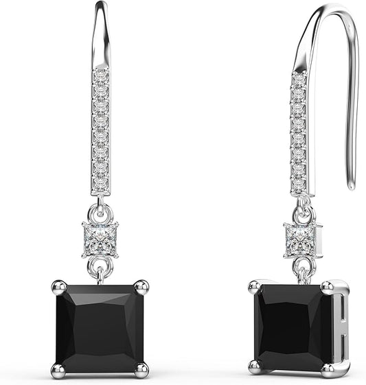 18K White Gold Plated Sterling Silver Square Princess Cut Cubic Zirconia Dangle Earrings for Women Square CZ Diamond Drop Dangling Earrings for Women Mom Hypoallergenic