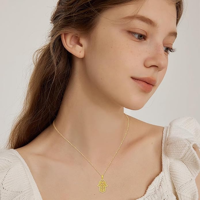 Hamsa Necklace 925 Sterling Silver Evil Eye/Lotus Flower/Star of David/Chai/Yin Yang Hamsa Hand Pendant Jewelry Hand of Fatima Gifts for Women