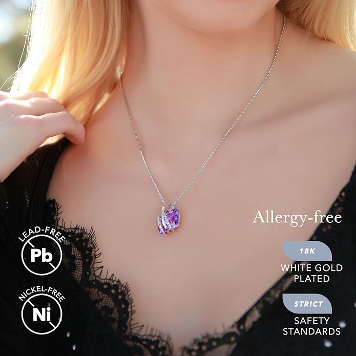 Leafael Wish Stone Pendant Necklace with Birthstone Crystal, 18K Rose Gold Plated/Silvertone, 18" + 2"