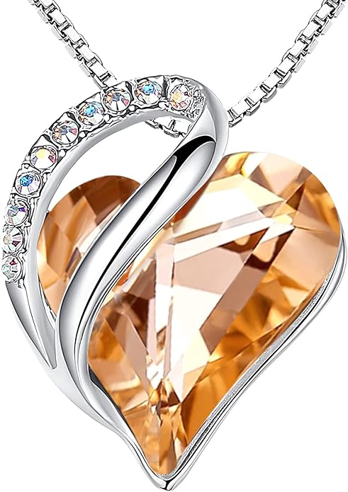 Necklaces for Women, Infinity Love Birthstone Heart Crystal Pendant, Birthday Jewelry Gifts for Her, Mom, and Wife, Silver Plated, 18 plus 2 inch Adjustable Chain