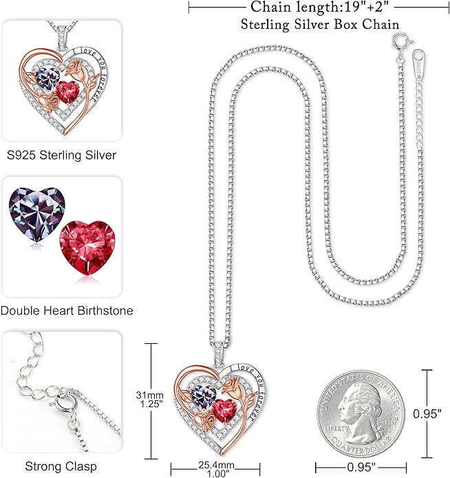 Iefil Birthstone Necklace for Women - Sterling Silver Birthstone Necklace Anniversary Birthday Gifts for Her Wife Mom Daughter