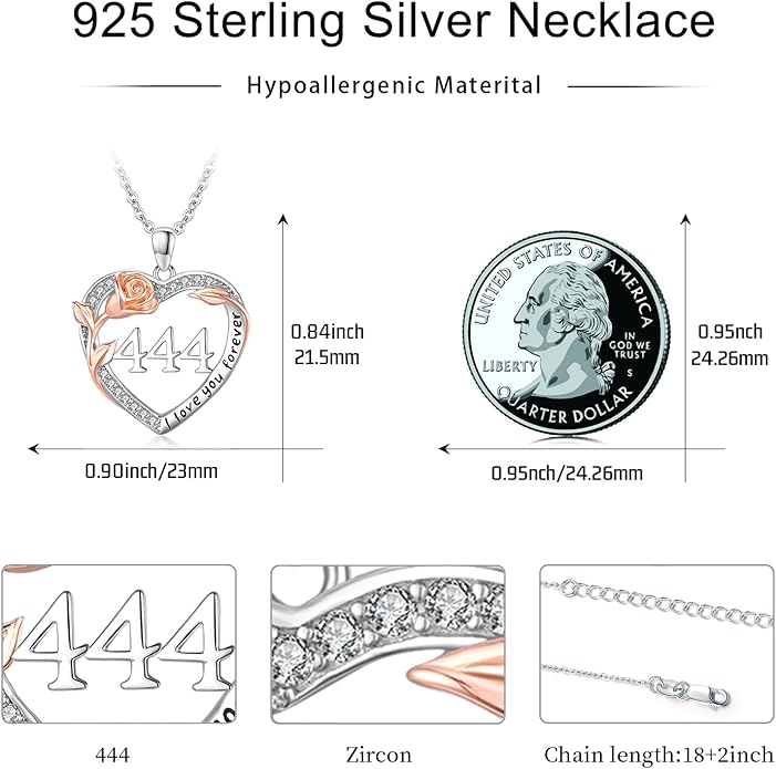 Number Necklace for Women 925 Sterling Silver Rose Angel Numbers Necklace Jewelry Birthday Gift for Grandma Mother