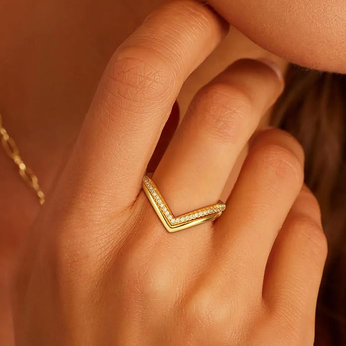 Stackable Gold Rings for Women Non Tarnish,Dainty 14k Gold Plated Stackable Rings Trendy Cubic Zirconia Thumb Ring Set Jewelry for Women