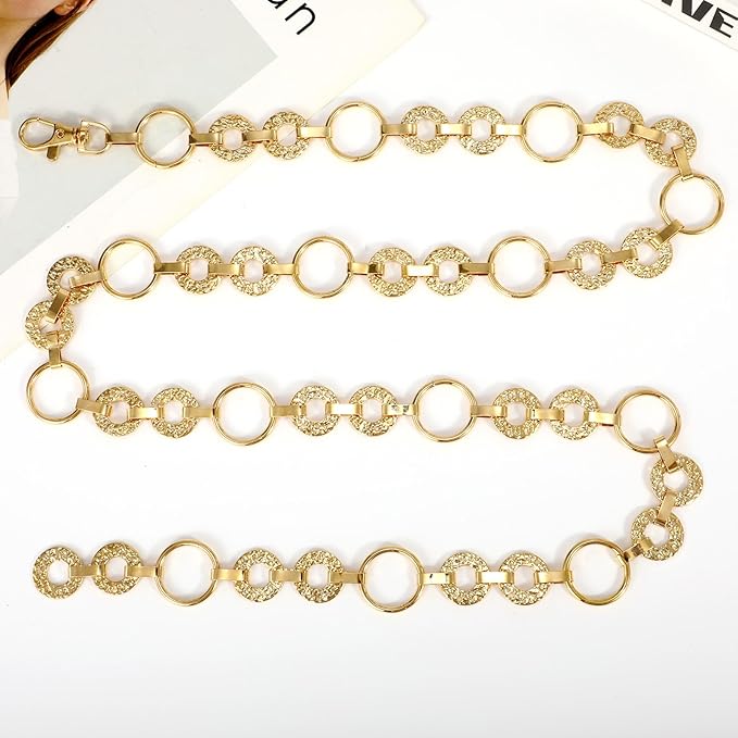 WHIPPY Metal Waist Chain Belt Women Adjustable Body Link Belts Ladies Fashion Chain for Jeans Dress