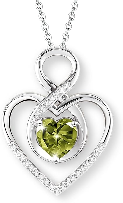 Heart Necklace for Women, 925 Silver Necklace with Infinity Heart Pendant, Personalized Birthstone Necklace Anniversary Birthday Gifts for Wife, Girlfriend, Mom