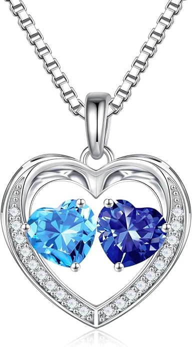 Iefil Birthstone Jewelry for Women - 925 Sterling Silver Birthstone Necklace, Anniversary Birthday Gifts for Women, Jewelry Gifts for Her Wife Mom Daughter