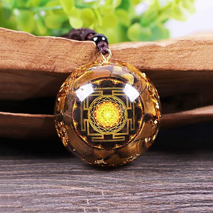 Day Day Up Orgonite Pendant Tiger Eye Necklace Sri Yantra Necklace Sacred Geometry Energy Healing Yoga Jewelry (Style 1)