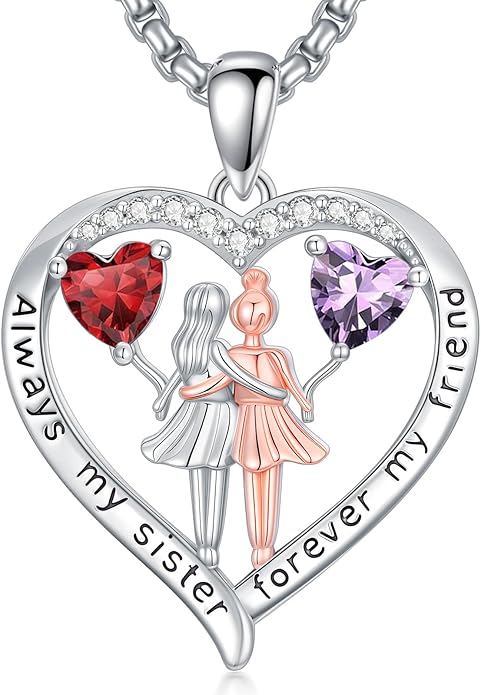 Always My Sister Forever My Friend Birthstone Pendant Necklace Women Jewelry Christmas Valentine Mothers Day Birthday Gifts for Women Sister From Sister