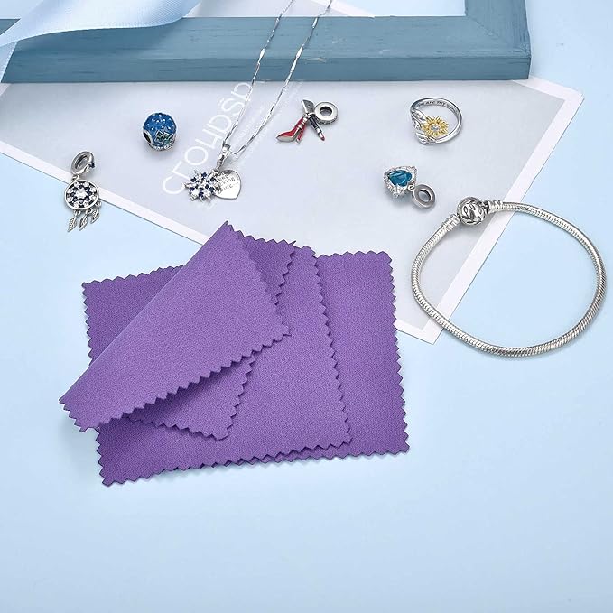 SEVENWELL 50pcs Jewelry Cleaning Cloth Dark Purple Polishing Cloth for Sterling Silver Gold Platinum Small Silver Polish 8x8cm