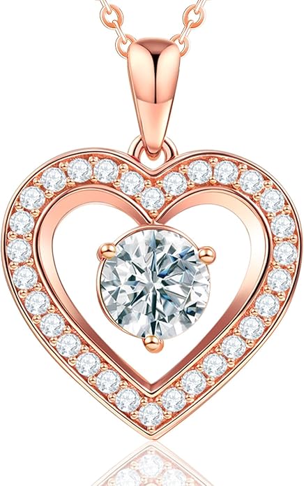 Full Moissanite Heart Necklace - No CZ! 2ct Vibrant Birthstone & 30 White Gems | 12 Month Gifts for Wife, Mom, Her | Anniversary, Valentine's Day, Mother's Day Jewelry